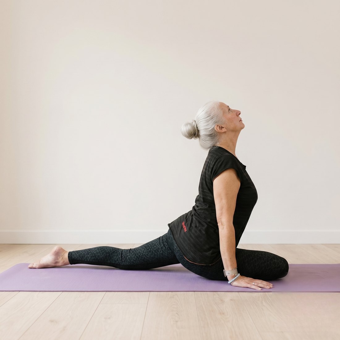 Michelle demonstrating Pigeon Pose